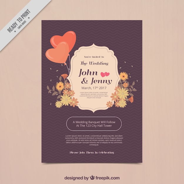 Invitación de despedida de soltera con flores y corazones decorativos