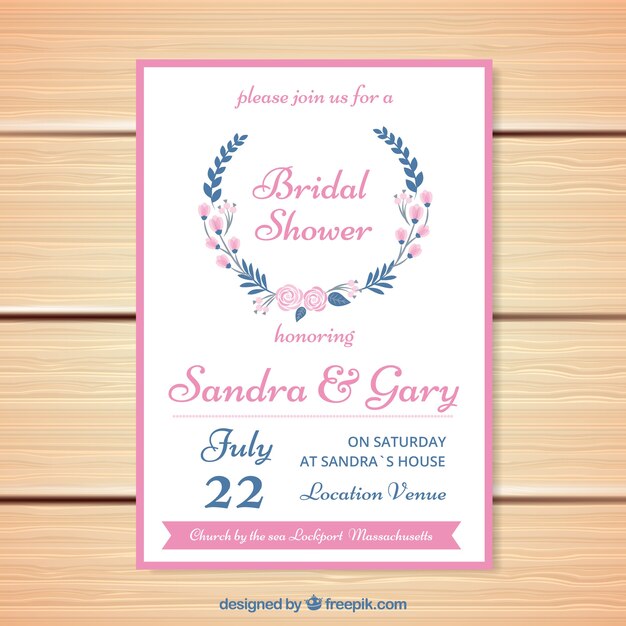 Invitación de despedida de soltera con flores y detalles rosas