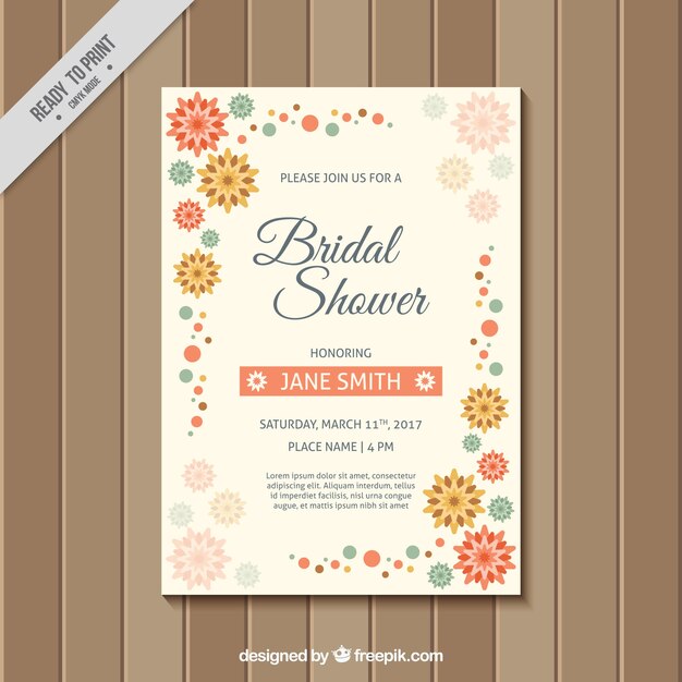 Invitación de despedida de soltera con flores planas
