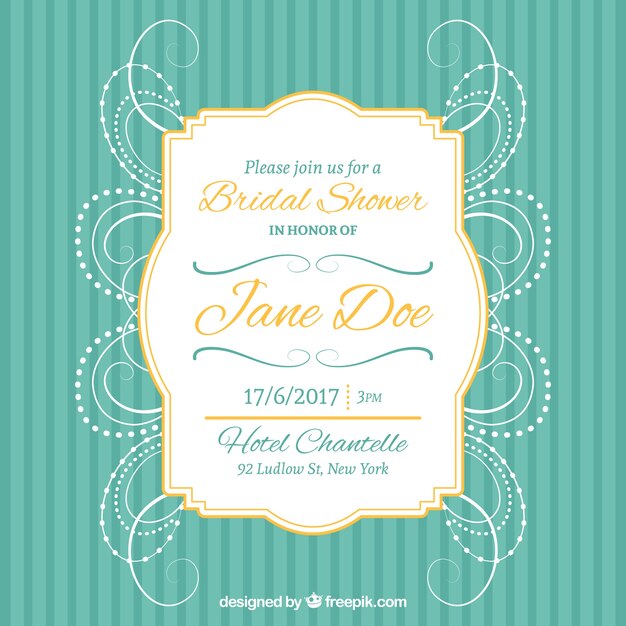 Invitación de despedida de soltera con marco dorado y decoración abstracta