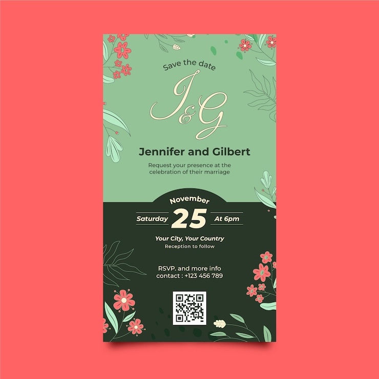 Vector gratuito invitación digital de boda dibujada a mano