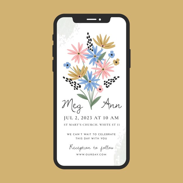 Invitación digital de boda de diseño plano