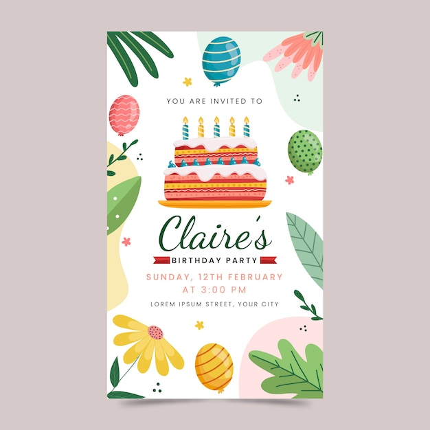 Invitación digital de cumpleaños dibujada a mano