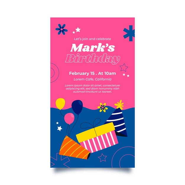 Invitación digital de cumpleaños dibujada a mano