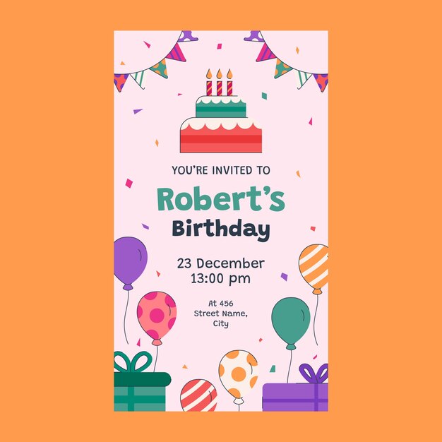 Invitación digital de cumpleaños dibujada a mano
