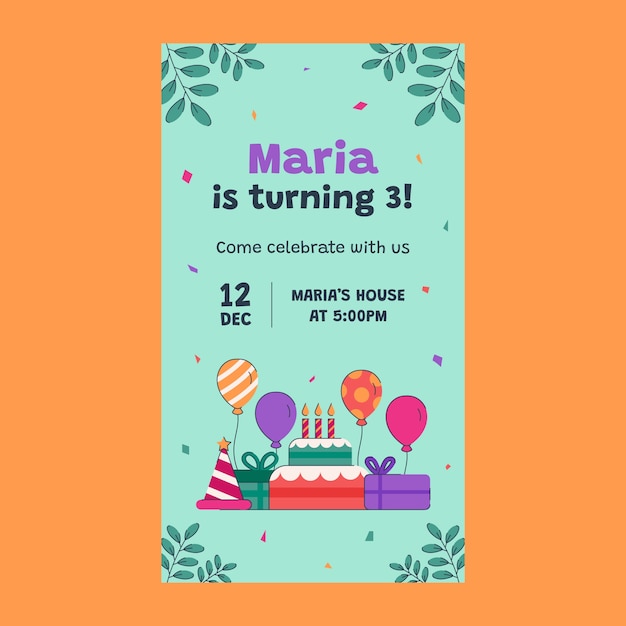 Invitación digital de cumpleaños dibujada a mano