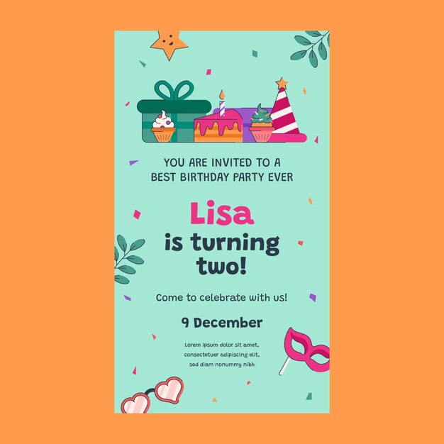 Invitación digital de cumpleaños dibujada a mano