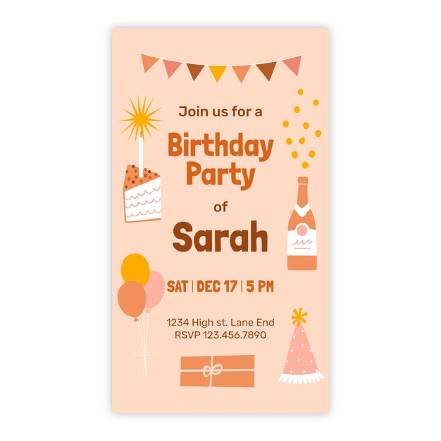 Invitación digital de cumpleaños dibujada a mano