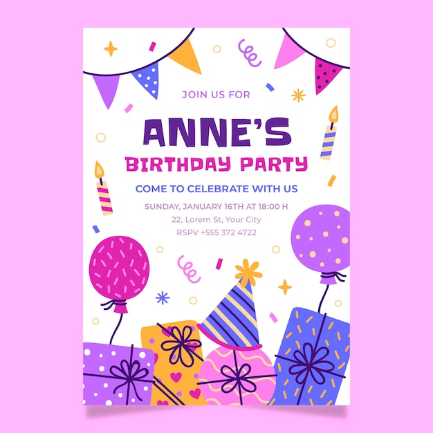 Invitación digital de cumpleaños dibujada a mano