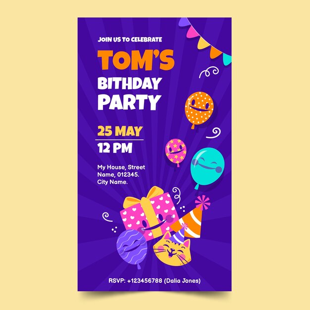 Invitación digital de cumpleaños dibujada a mano