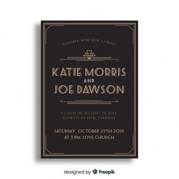 Invitación elegante de la boda del art déco