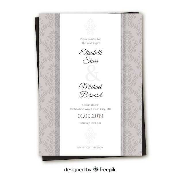 Invitación elegante de la boda del damasco