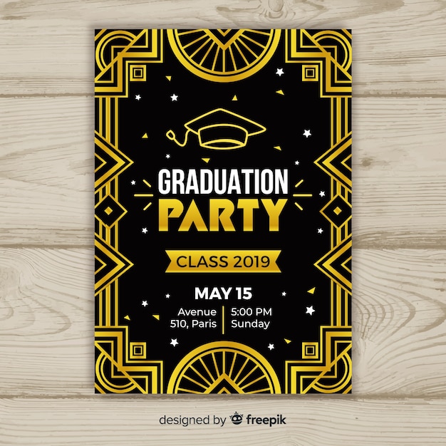 Vector gratuito invitación elegante fiesta de graduación diseño plano