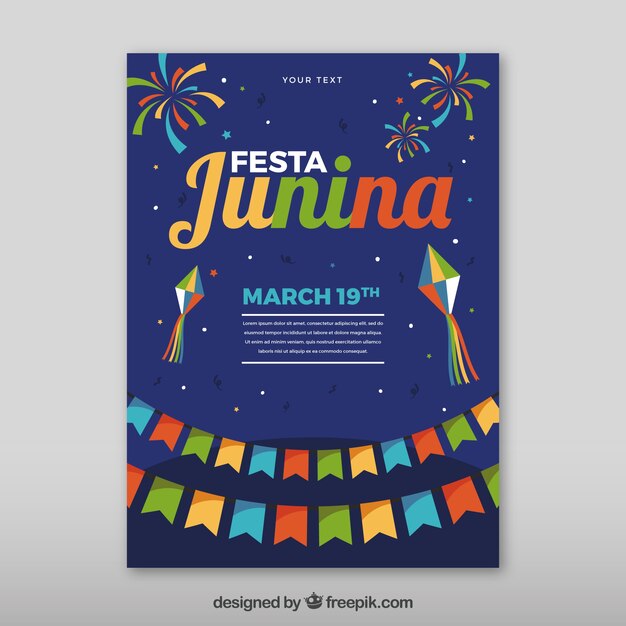 Invitación de festa junina con decoración tradicional