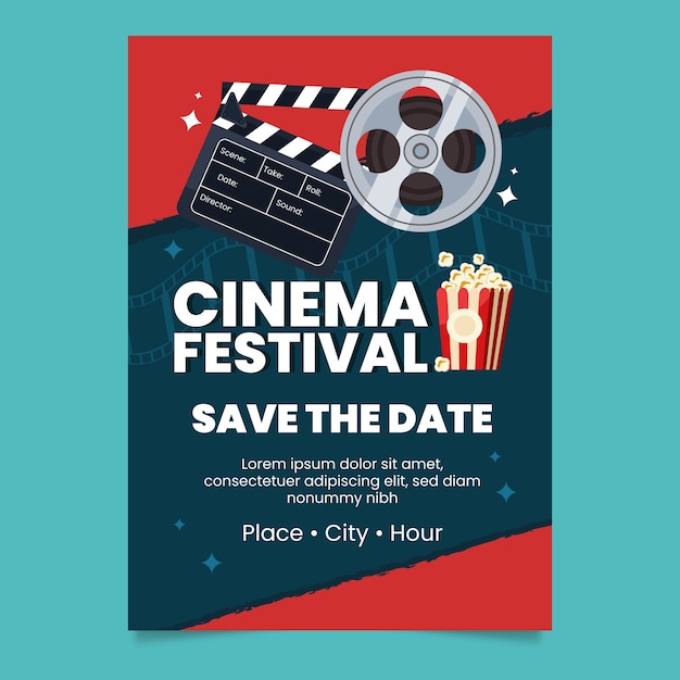Vector gratuito invitación festival de cine de diseño plano