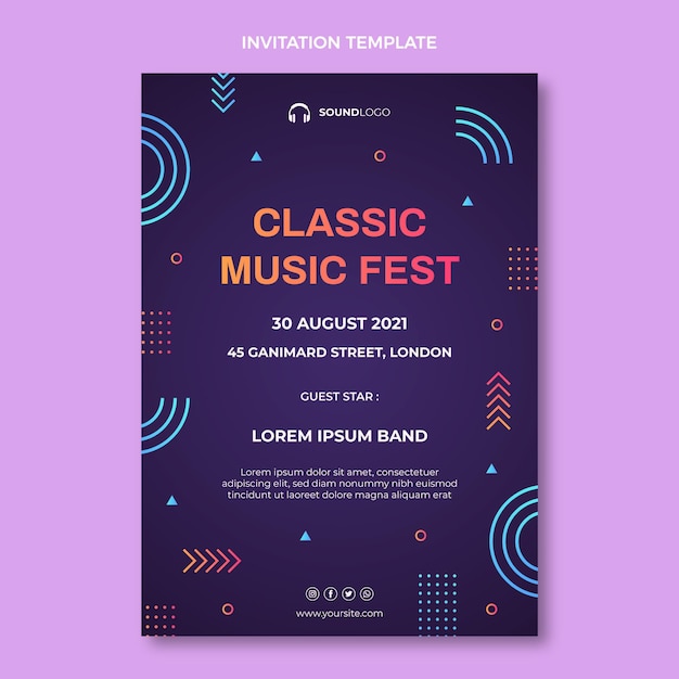 Invitación del festival de música colorido degradado