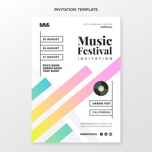 Vector gratuito invitación del festival de música colorido degradado