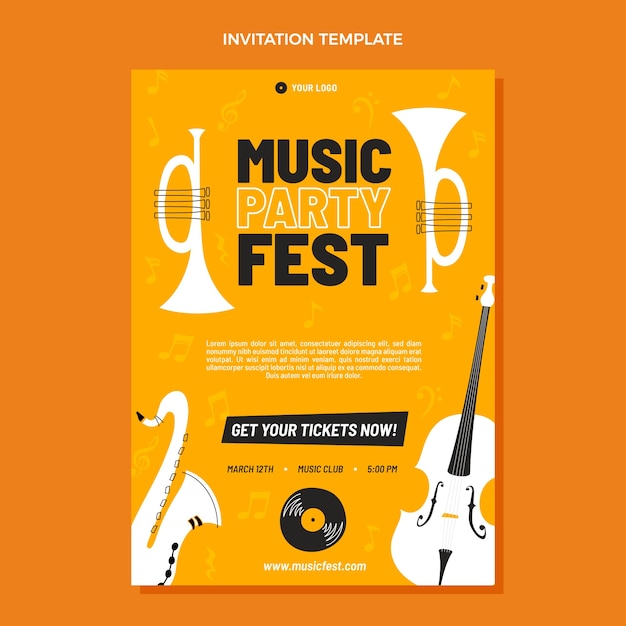 Vector gratuito invitación festival de música de diseño plano