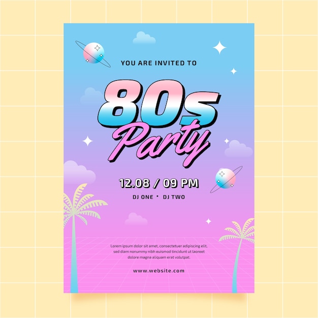 Invitación a fiesta de los 80 con degradado