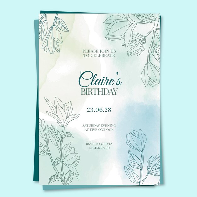 Invitación fiesta acuarela dibujada a mano