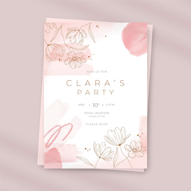 Invitación fiesta acuarela dibujada a mano