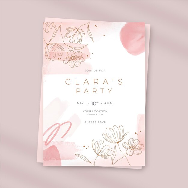 Invitación fiesta acuarela dibujada a mano