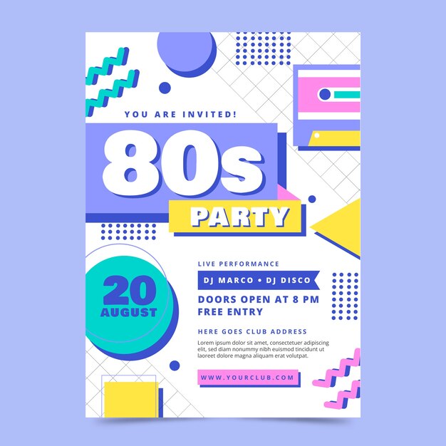 Invitación fiesta años 80 dibujada a mano