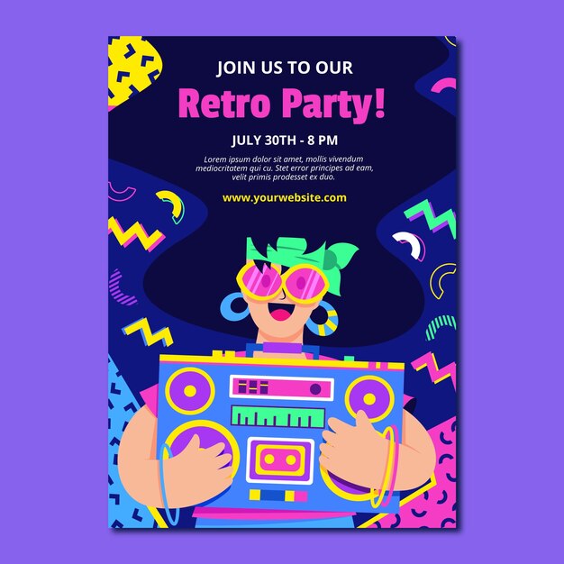 Invitación fiesta años 80 dibujada a mano
