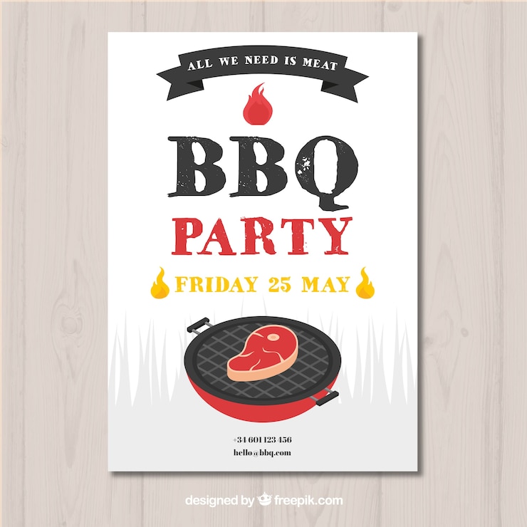 Vector gratuito invitación a la fiesta de barbacoa en diseño plano