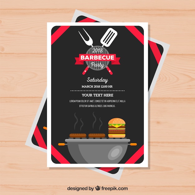 Vector gratuito invitación de fiesta de barbacoa en estilo plano