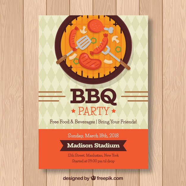 Invitación de fiesta de barbacoa en estilo plano