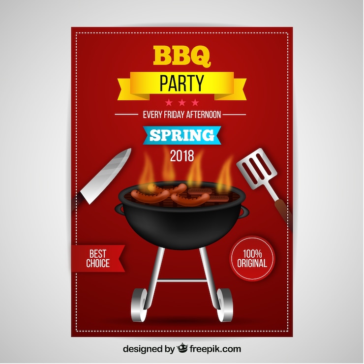 Vector gratuito invitación a una fiesta de bbq en un diseño realista
