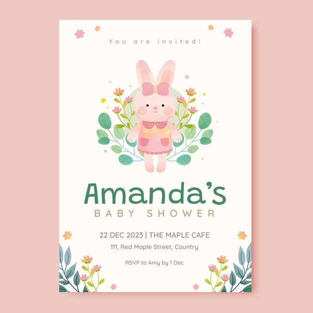Invitación para la fiesta del bebé en acuarela.