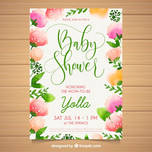 Invitación de fiesta del bebé en estilo acuarela