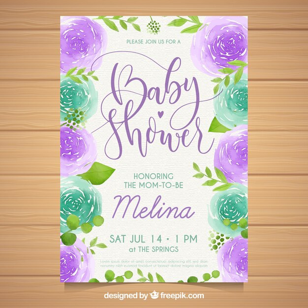 Invitación de fiesta del bebé en estilo acuarela