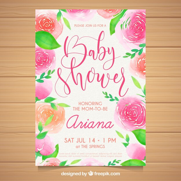 Invitación de fiesta del bebé en estilo acuarela