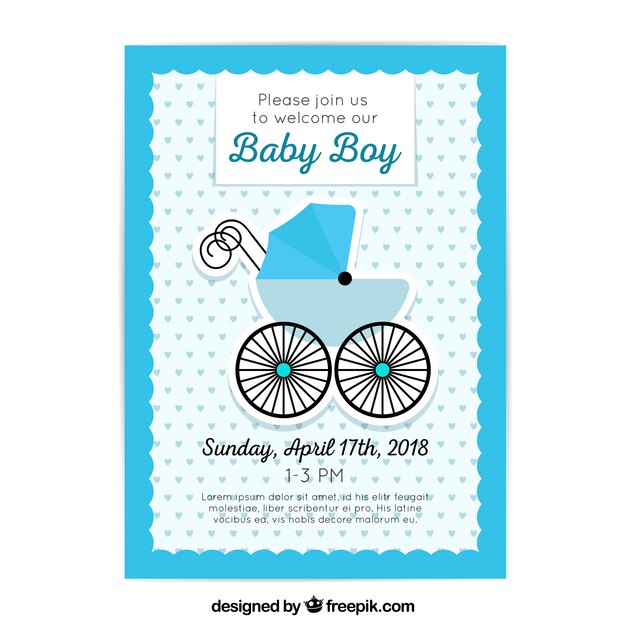 Invitación de fiesta del bebé en estilo plano