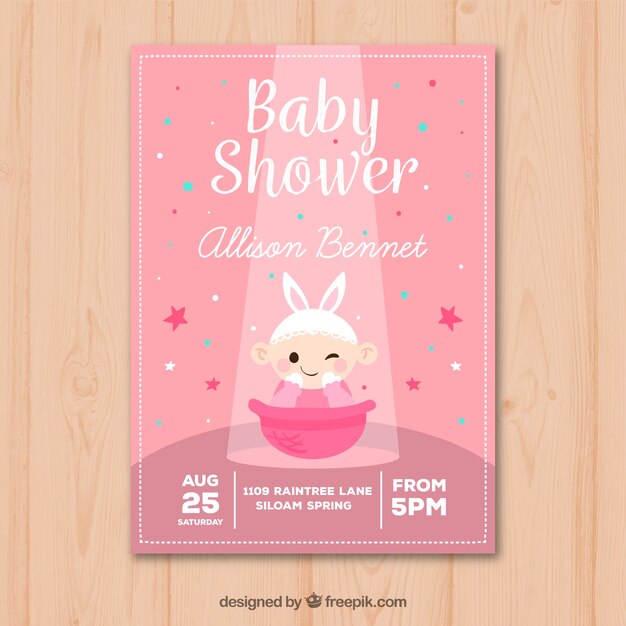 Invitación de fiesta del bebé con niña en estilo hecho a mano