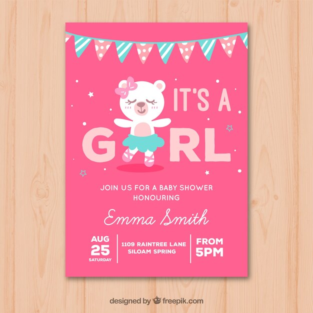 Invitación de fiesta del bebé con oso de peluche en estilo hecho a mano