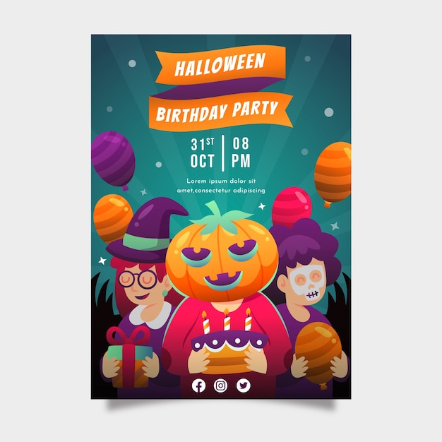 Invitación de fiesta de cumpleaños degradado para celebración de halloween