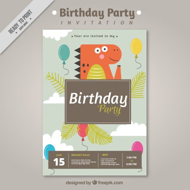 Vector gratuito invitación a fiesta de cumpleaños con dinosaurio