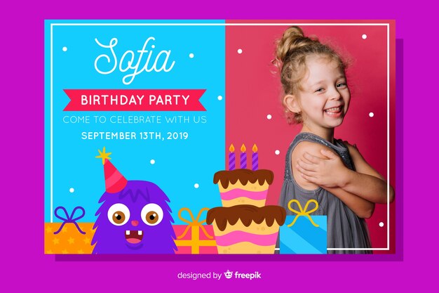 Invitación de fiesta de cumpleaños con diseño de foto