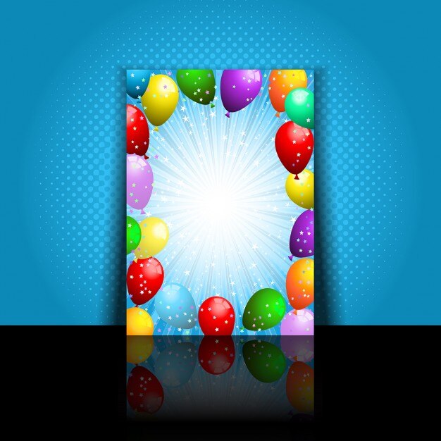 Invitación de fiesta de cumpleaños con globos de colores