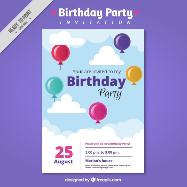 Vector gratuito invitación para fiesta de cumpleaños con globos de colores