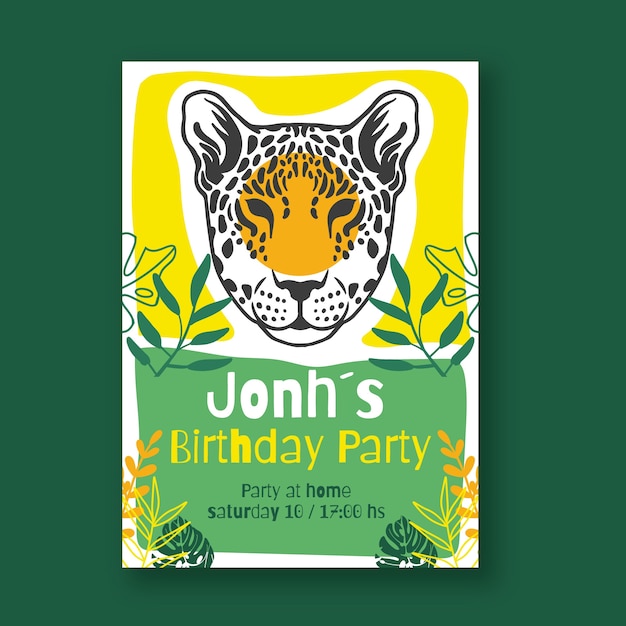 Invitación de fiesta de cumpleaños de la selva de dibujos animados