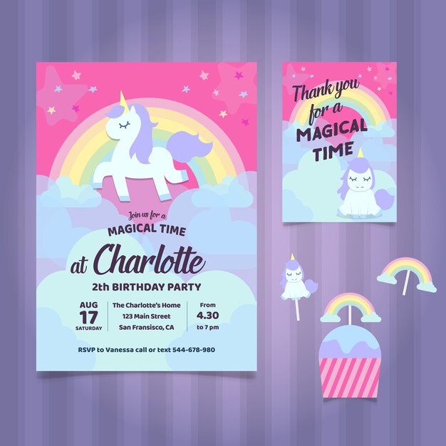 Invitación de la fiesta de cumpleaños del unicornio