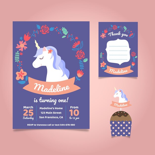 Invitación de la fiesta de cumpleaños del unicornio