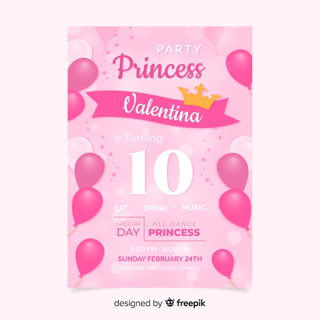 Vector gratuito invitación a fiesta de estilo princesa