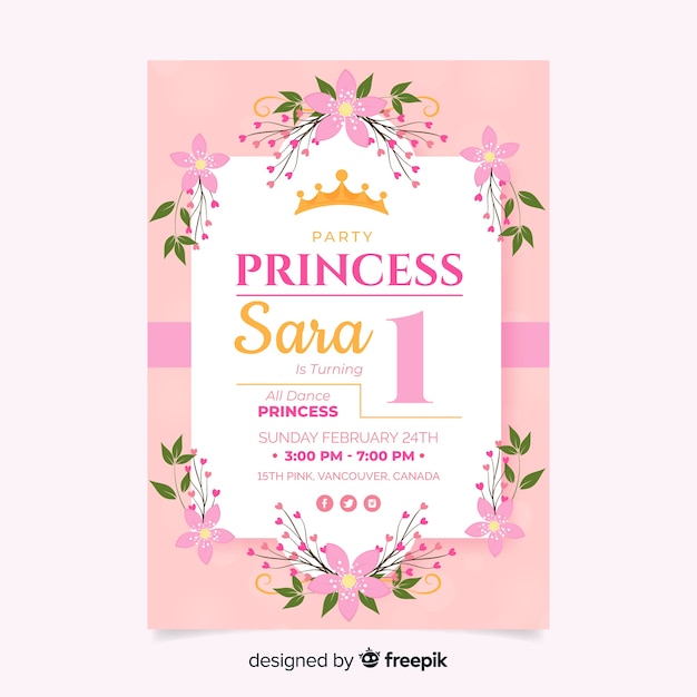 Invitación a fiesta de estilo princesa