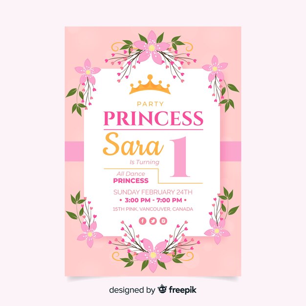 Invitación a fiesta de estilo princesa